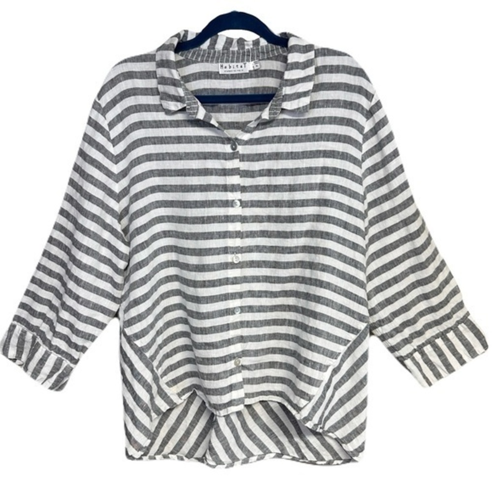 Habitat 100% Linen Striped Lagenlook Top Nautical Preppy Resortwear Coastal XL
